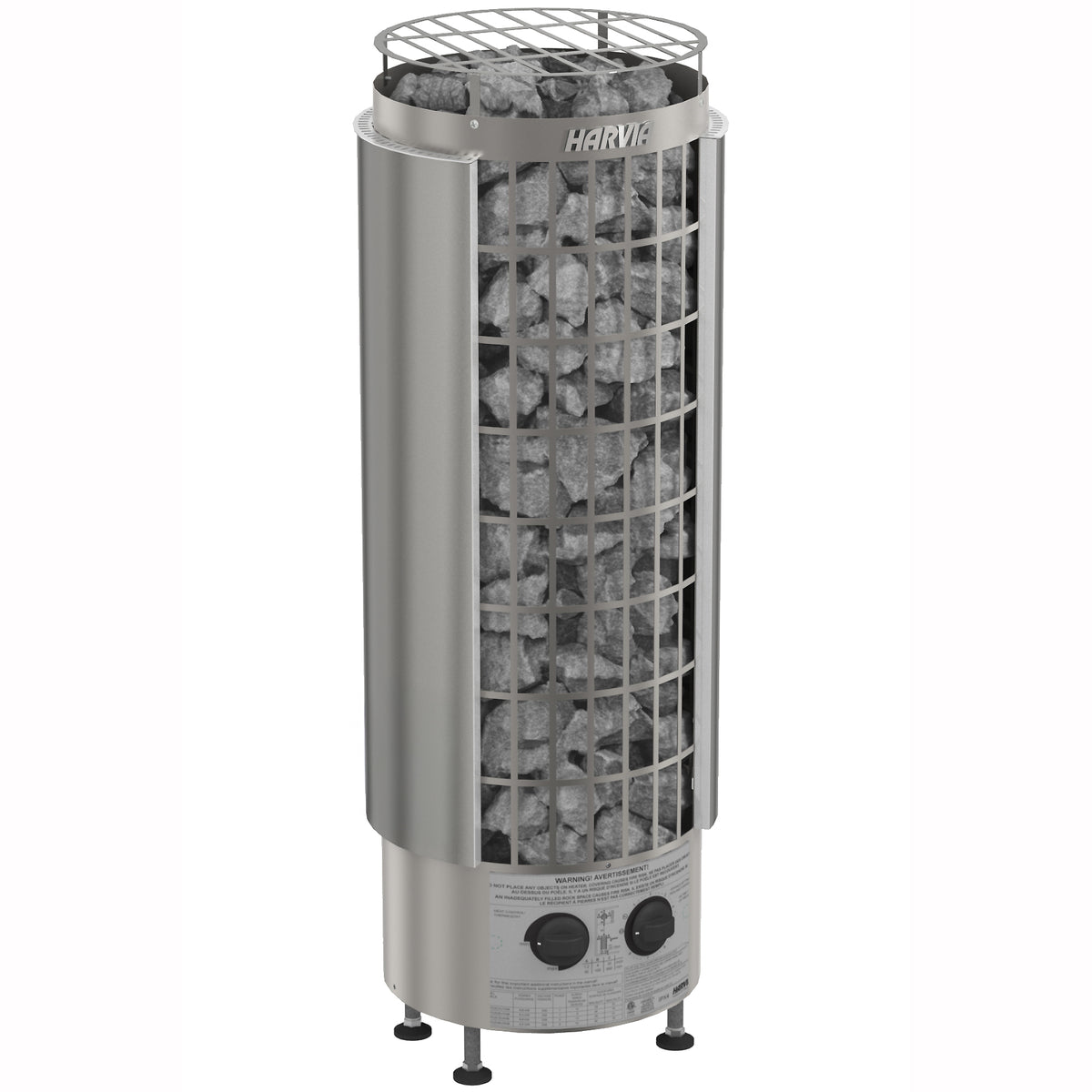 Front view of the Harvia Cilindro PC90 9kW Sauna Heater with sauna stones
