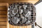 Top-down view of the Harvia Club K10G 10kW Sauna Heater stone-filled cage