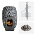 Huum Hive Wood 13kW wood-burning sauna stove package with thru-ceiling chimney kit and sauna stones