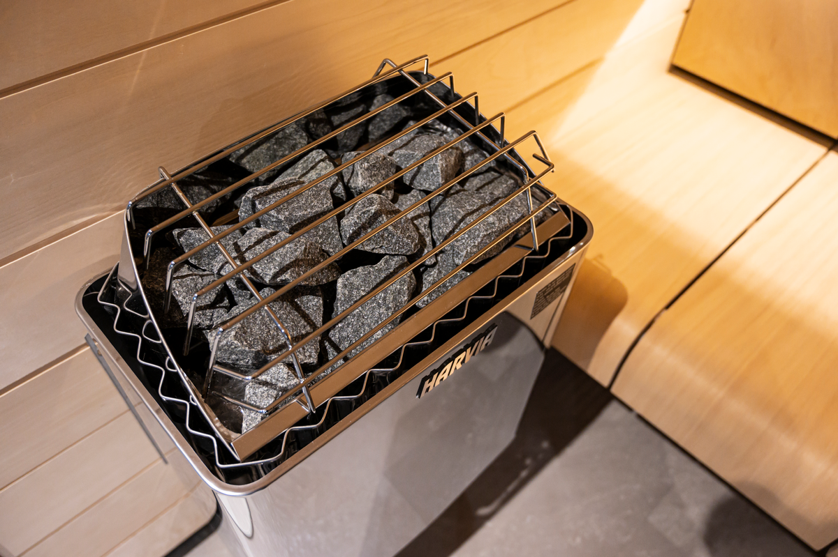 Top view of the Harvia KIP 8kW Sauna Heater with sauna stones