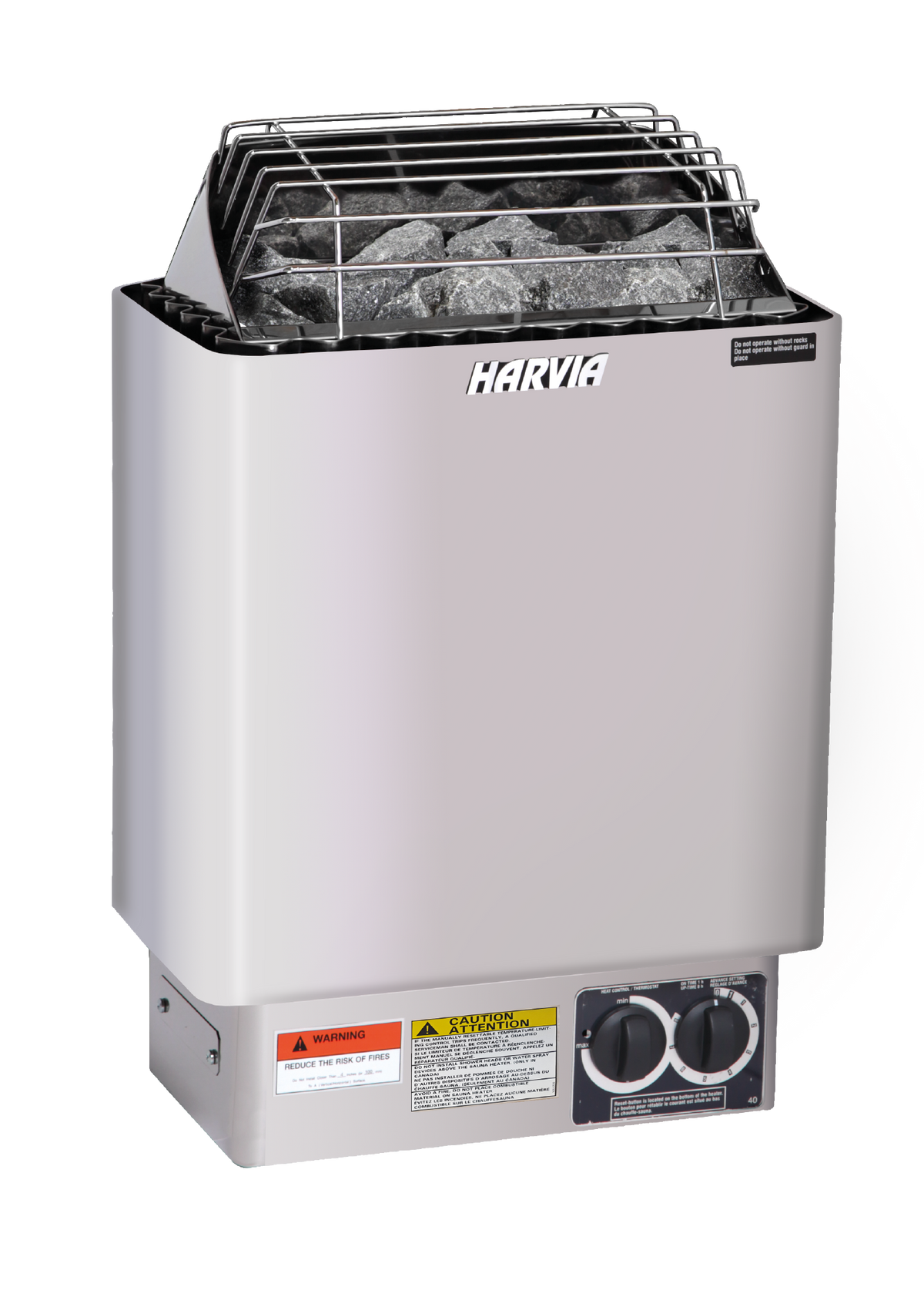 Front view of the Harvia KIP 8kW Sauna Heater in stainless steel