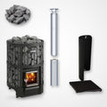 Harvia Legend 150 SL 16kW Wood-Burning Sauna Stove with Exterior Feed package including stainless steel chimney and sauna stones