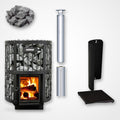 Harvia Legend 240 GreenFlame 15.9kW Wood-Burning Sauna Stove package with stainless steel chimney and sauna stones