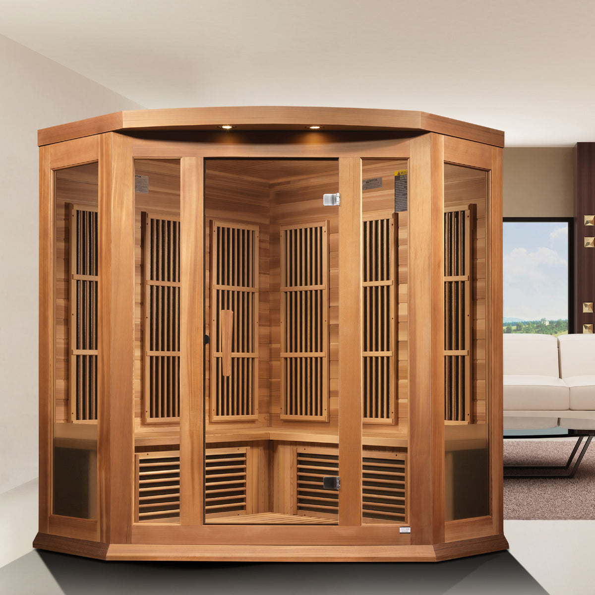 Maxxus 3-Person Canadian Red Cedar Corner Indoor Infrared Sauna (Low EMF)