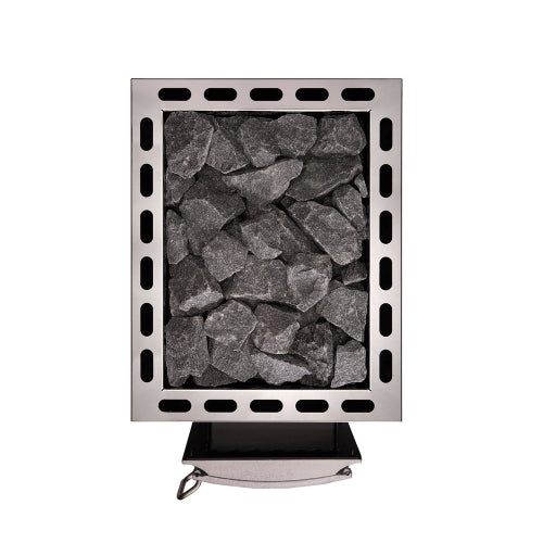 Top view of the stone compartment filled with sauna stones on the Narvi 30 24kW wood burning sauna stove