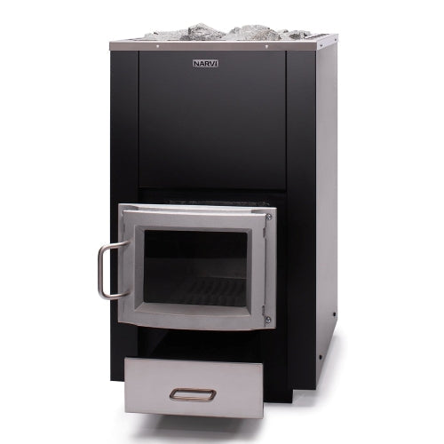 Narvi 30 24kW wood burning sauna stove with stainless steel door and ash drawer