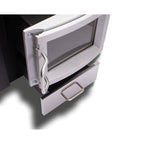 Open door and ash drawer on the Narvi 30 24kW wood burning sauna stove