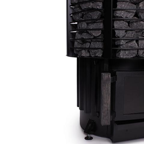 Close-up of the base and door on the Narvi Inari 16kW wood burning sauna stove