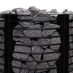 Close-up of sauna stones in the stone cage of the Narvi Inari 16kW wood burning sauna stove