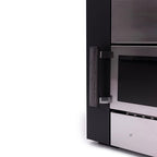 Close-up of the door handle and glass door on the Narvi Kuru 20 16kW wood burning sauna stove