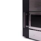 Close-up of the door handle and glass door on the Narvi Kuru 20 16kW wood burning sauna stove