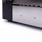 Close-up of the stainless steel ash drawer panel on the Narvi Kuru 14 13kW wood burning sauna stove