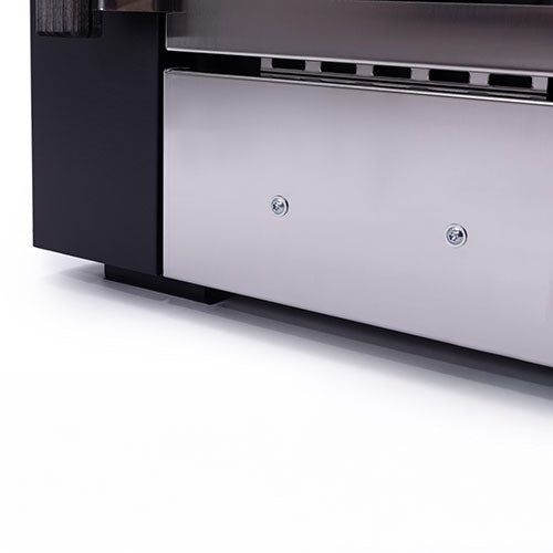 Close-up of the stainless steel ash drawer panel on the Narvi Kuru 20 16kW wood burning sauna stove