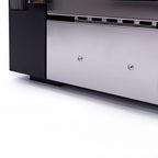 Close-up of the stainless steel ash drawer panel on the Narvi Kuru 20 16kW wood burning sauna stove