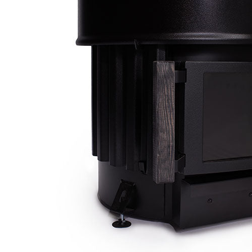 Close-up of the base and door of the Narvi Luosto 16kW wood burning sauna stove