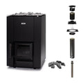 Narvi Kaamos 20 21kW black wood burning sauna stove with glass door, chimney kit and sauna stones