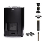 Narvi NC 24 17kW wood fired sauna heater with glass door and ash drawer, chimney kit and sauna stones
