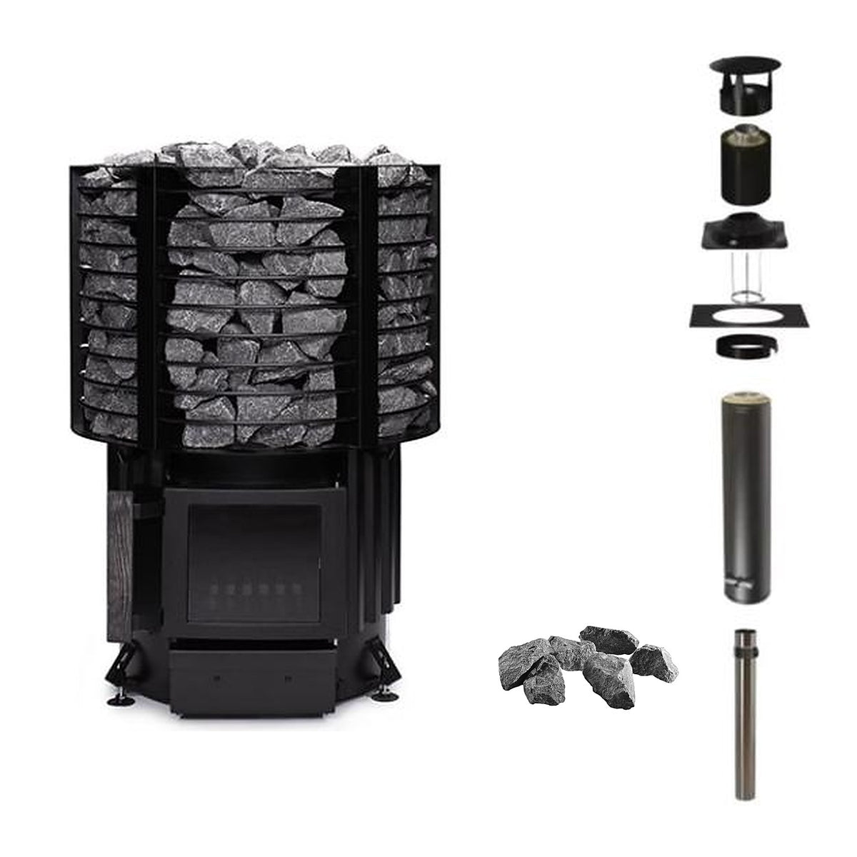 Narvi Inari 16kW wood burning sauna stove with stone cage, chimney kit and sauna stones