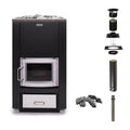 Narvi 30 24kW wood burning sauna stove with stainless steel door and ash drawer, chimney kit and sauna stones
