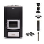 Narvi 30 24kW wood burning sauna stove with stainless steel door and ash drawer, chimney kit and sauna stones