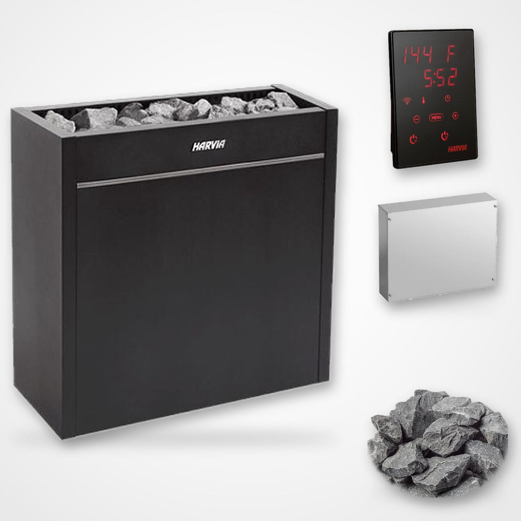 Harvia Virta Pro HL200E 20kW Sauna Heater with Xenio control panel, power unit and sauna stones