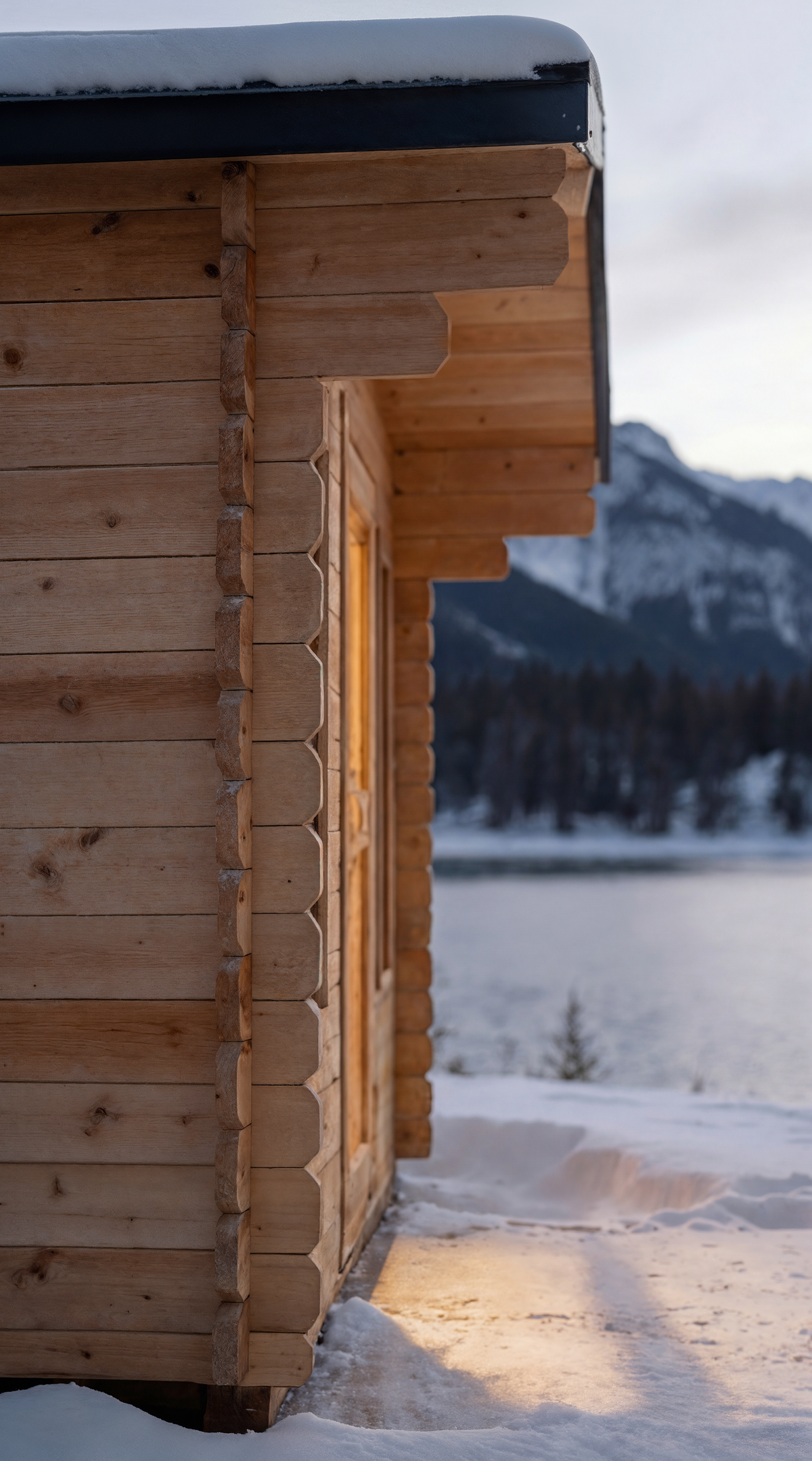 Doorway of the Dundalk CT Palmer 4-Person Outdoor Cabin Sauna on a winter day
