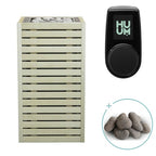 Huum Core 6.5kW Sauna Heater with aspen wood slat cladding, stainless steel inlay, UKU control panel and sauna stones