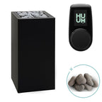 Huum Core 10.5kW Sauna Heater in black metal, package with UKU control panel and sauna stones