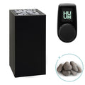 Huum Core 9kW Sauna Heater in black metal, package with UKU control panel and sauna stones