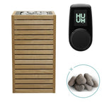 Huum Core 6.5kW Sauna Heater with thermo-aspen wood slat cladding, stainless steel inlay, UKU control panel and sauna stones