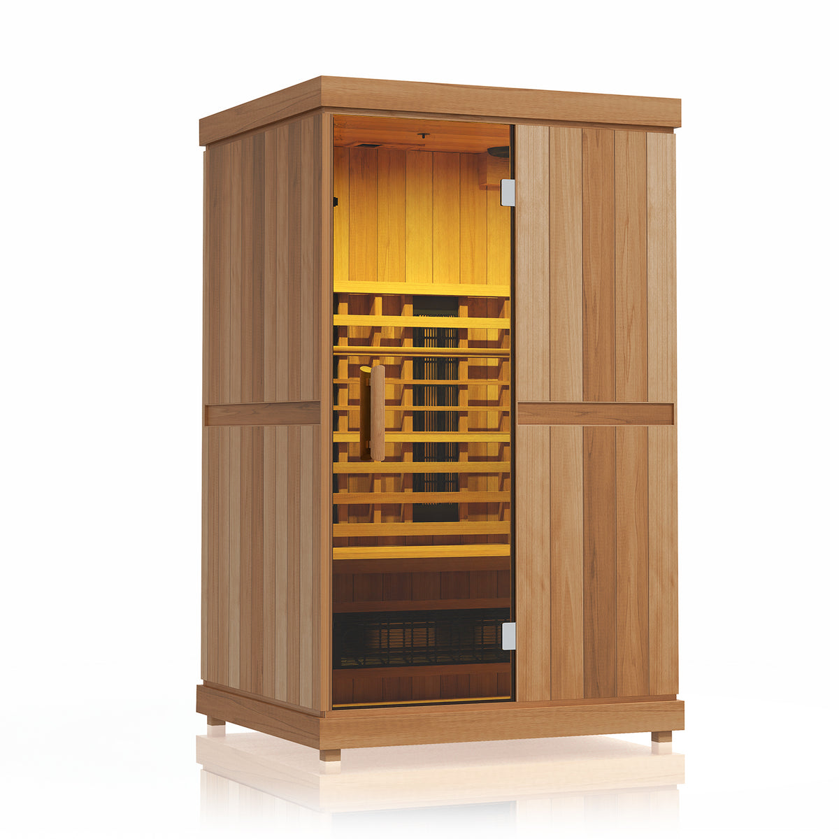 Finnmark FD-2 infrared sauna with yellow chromotherapy light