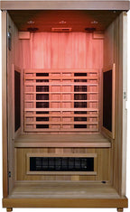 Inside the Finnmark FD-2 sauna with red light