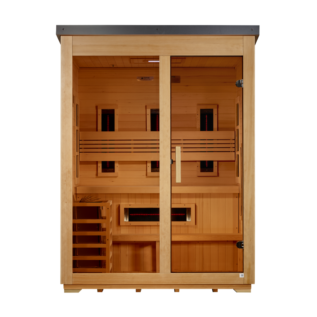 Golden Designs Carinthia Flat Roof 3-Person Outdoor Hybrid Sauna (Full Spectrum)