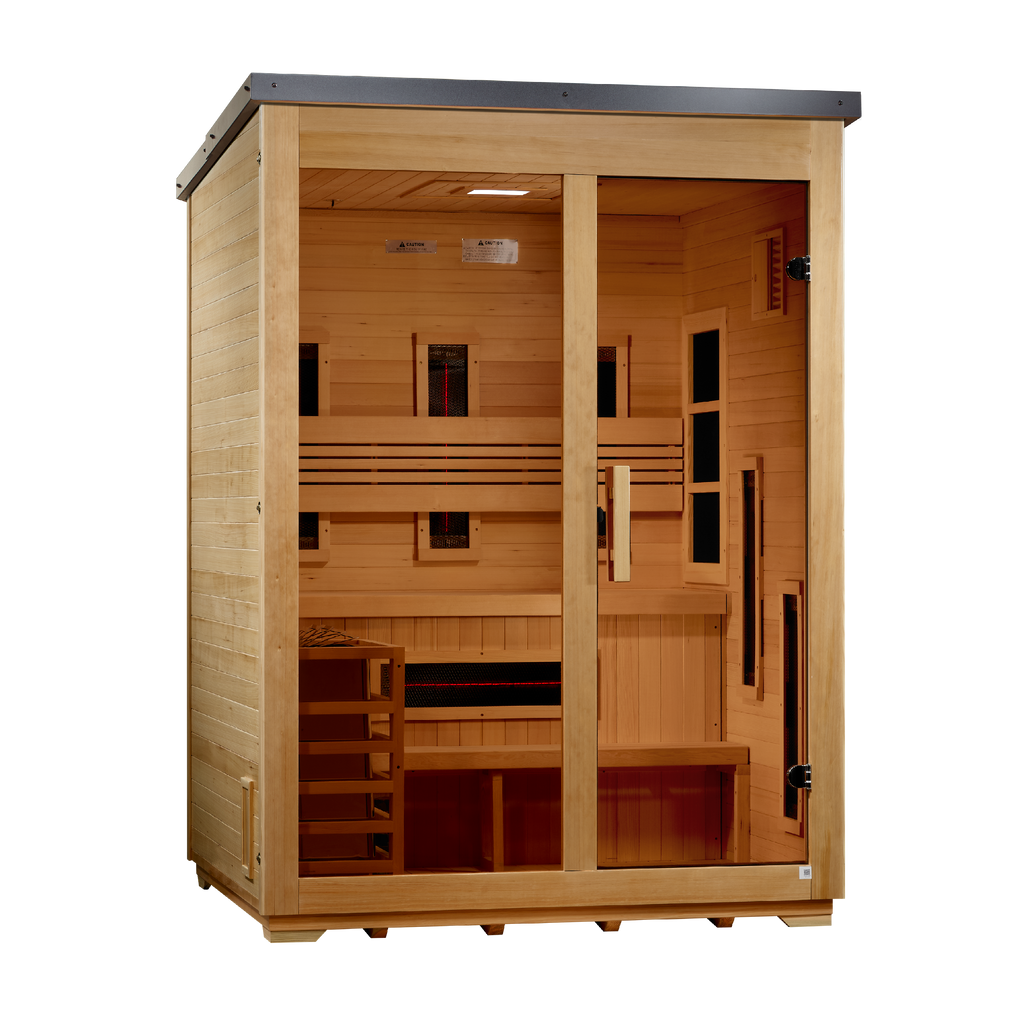 Golden Designs Carinthia Flat Roof 3-Person Outdoor Hybrid Sauna (Full Spectrum)