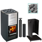 Harvia M3 16.5kW Wood-Burning Sauna Stove package with black chimney and sauna stones