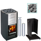 Harvia M3 16.5kW Wood-Burning Sauna Stove package with stainless steel chimney and sauna stones
