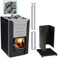 Harvia Pro 20 24kW Wood-Burning Sauna Stove package with stainless steel chimney and sauna stones