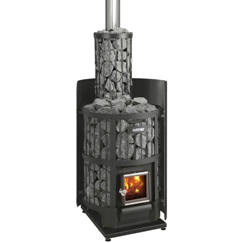 Harvia Legend 150 16kW Wood-Burning Sauna Stove with black protective heat shield