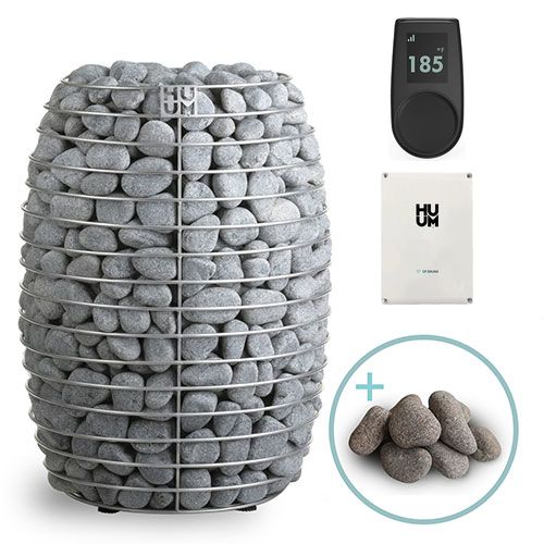 Huum Hive 15kW Sauna Heater package with UKU control panel, power unit and sauna stones