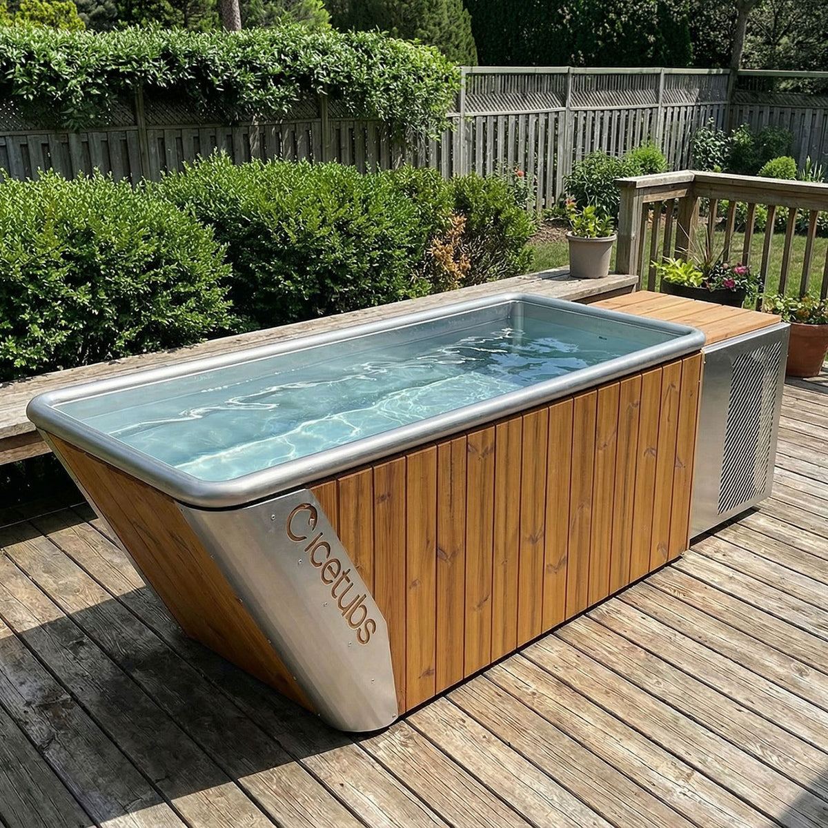 Icetubs IceBath cold plunge on a wooden deck