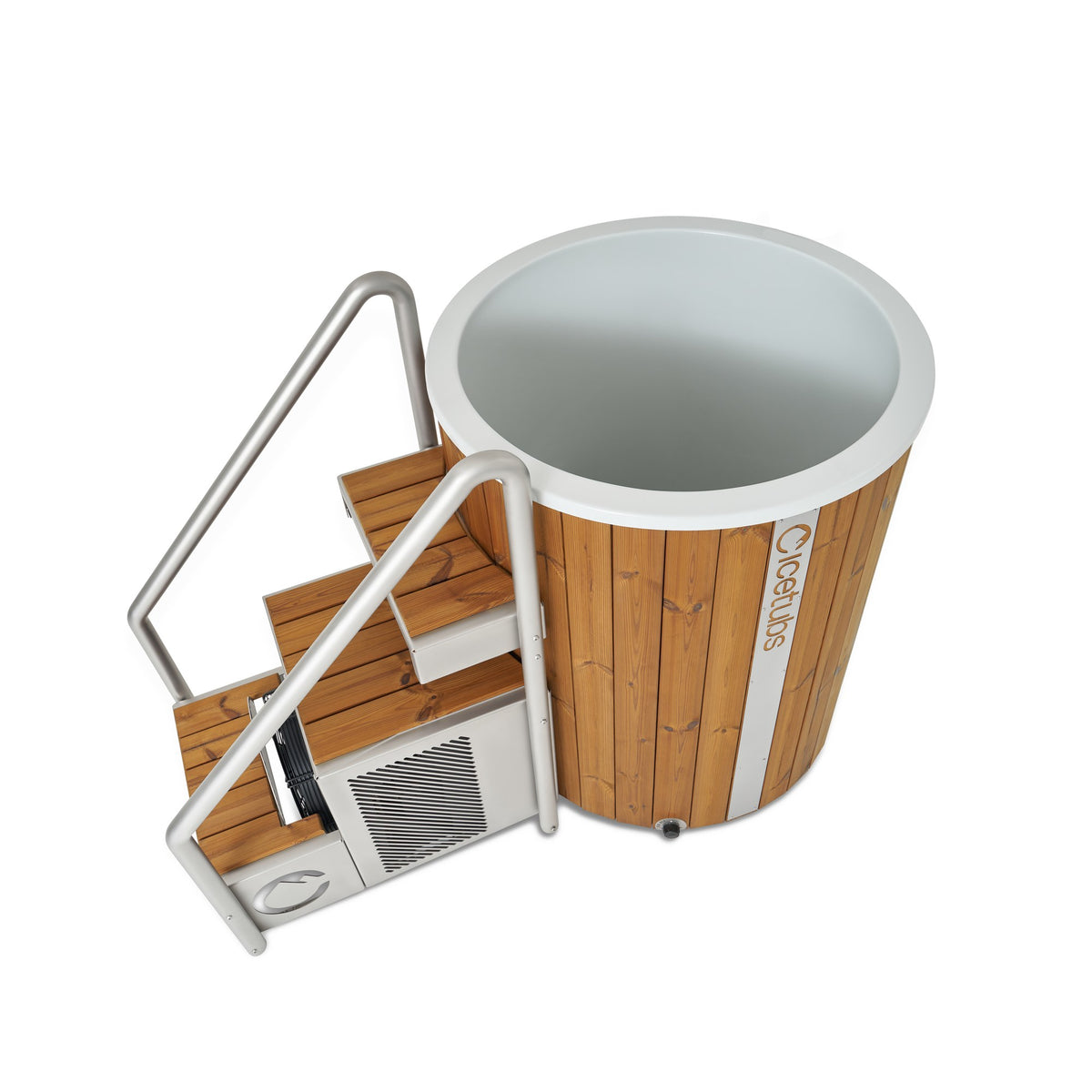 Icetubs IceBarrel XL with stairs, angled view of the interior