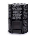 Narvi Inari Plus 16kW wood burning sauna stove with tall stone cage full of sauna stones