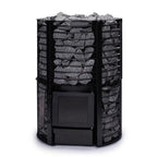 Narvi Inari Plus 16kW wood burning sauna stove with tall stone cage full of sauna stones