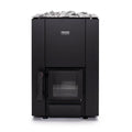 Narvi Kaamos 20 21kW black wood burning sauna stove with glass door and sauna stones on top