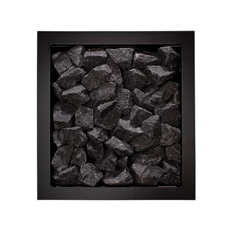 Top view of the stone compartment filled with sauna stones on the Narvi Kaamos 20 21kW wood burning sauna stove