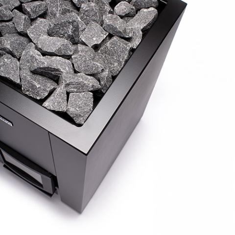 Close-up of the sauna stones on top of the Narvi Kaamos 20 21kW wood burning sauna stove