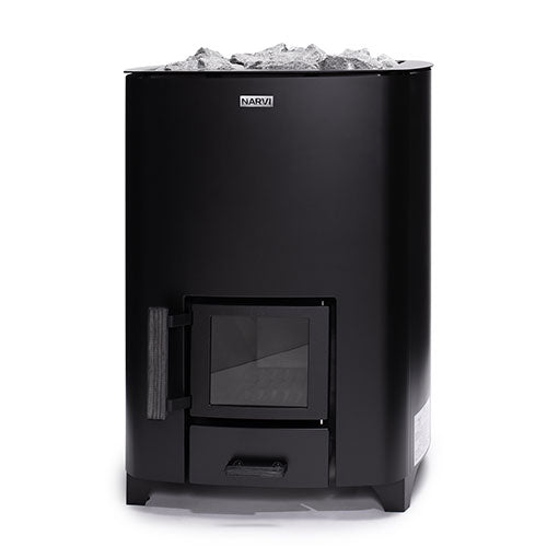 Narvi NC 24 17kW wood fired sauna heater with glass door and ash drawer